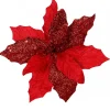 Cheap Christmas Warehouse Red Sequin & Fabric Petal Poinsettia Decorative Christmas Flower Pick - 15Cm