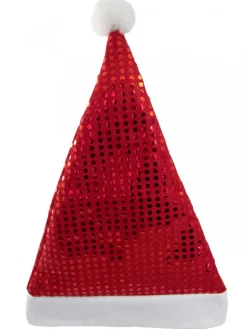 Cheap Christmas Warehouse Red Sequins On Red Traditional Christmas Santa Hat - One Size Fits Most