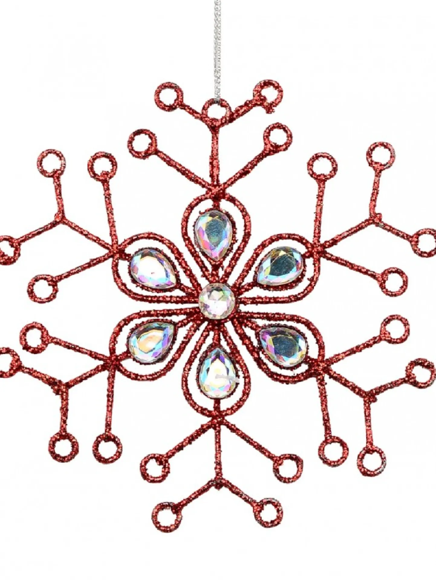 Shop Christmas Warehouse Red Snowflake & Encrusted Diamante Christmas Tree Hanging Decoration - 12Cm