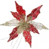 Store Christmas Warehouse Red Velvet & Metallic Sheer Cactus Decorative Christmas Flower Pick - 22Cm