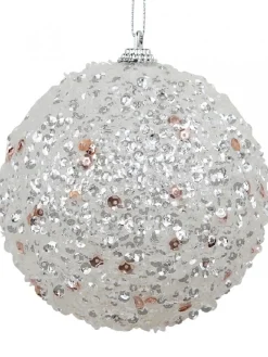 Best Christmas Warehouse Rose Gold & Silver Sequins Bauble Christmas Tree Hanging Decoration - 10Cm
