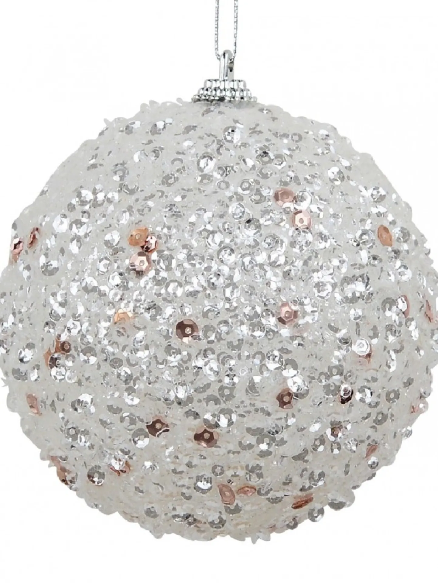 Best Christmas Warehouse Rose Gold & Silver Sequins Bauble Christmas Tree Hanging Decoration - 10Cm