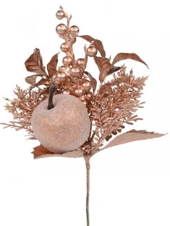 New Christmas Warehouse Rose Gold Apple, Berry & Assorted Decorations Christmas Foliage Pick - 12Cm