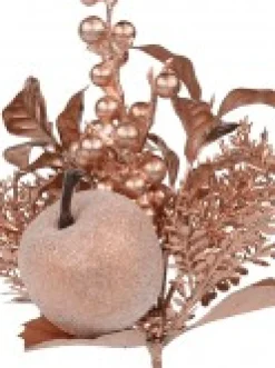New Christmas Warehouse Rose Gold Apple, Berry & Assorted Decorations Christmas Foliage Pick - 12Cm