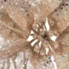 Store Christmas Warehouse Rose Gold Glittered Poinsettia Decorative Christmas Flower Pick - 17Cm
