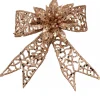 Best Christmas Warehouse Rose Gold Mesh Look Ribbon Bow & Poinsettia Christmas Decoration - 15Cm