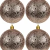 Sale Christmas Warehouse Rose Gold Metallic Sequins & Glitter Coated Christmas Baubles - 4 X 80Mm