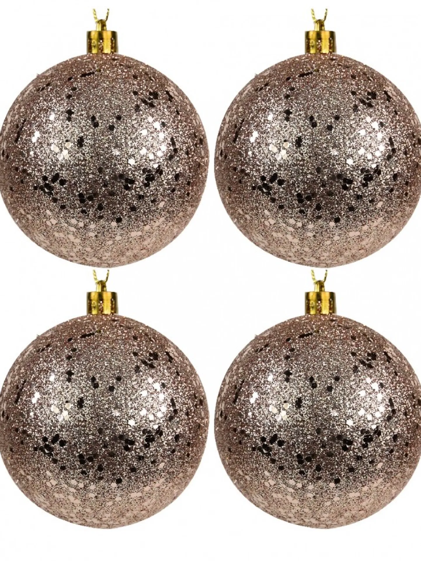 Sale Christmas Warehouse Rose Gold Metallic Sequins & Glitter Coated Christmas Baubles - 4 X 80Mm