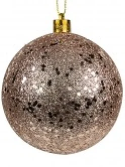 Sale Christmas Warehouse Rose Gold Metallic Sequins & Glitter Coated Christmas Baubles - 4 X 80Mm