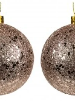 Sale Christmas Warehouse Rose Gold Metallic Sequins & Glitter Coated Christmas Baubles - 4 X 80Mm