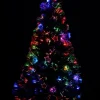 Outlet Christmas Warehouse Rotating Fibre Optic Christmas Tree With Baubles, Stars & 230 White Tips - 1.8M