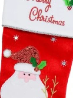 Shop Christmas Warehouse Santa & Reindeer Applique With Font & Holly Velvet Christmas Stocking - 48Cm