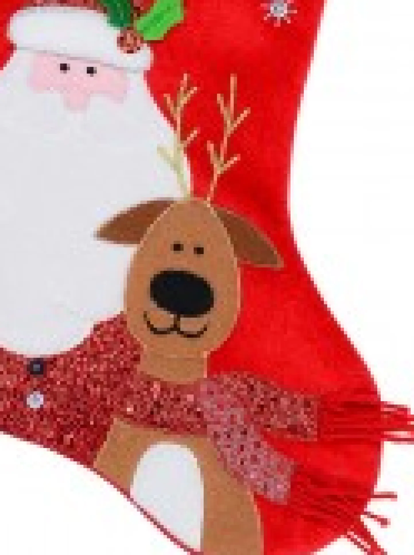 Shop Christmas Warehouse Santa & Reindeer Applique With Font & Holly Velvet Christmas Stocking - 48Cm