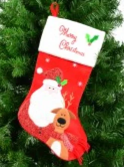 Shop Christmas Warehouse Santa & Reindeer Applique With Font & Holly Velvet Christmas Stocking - 48Cm