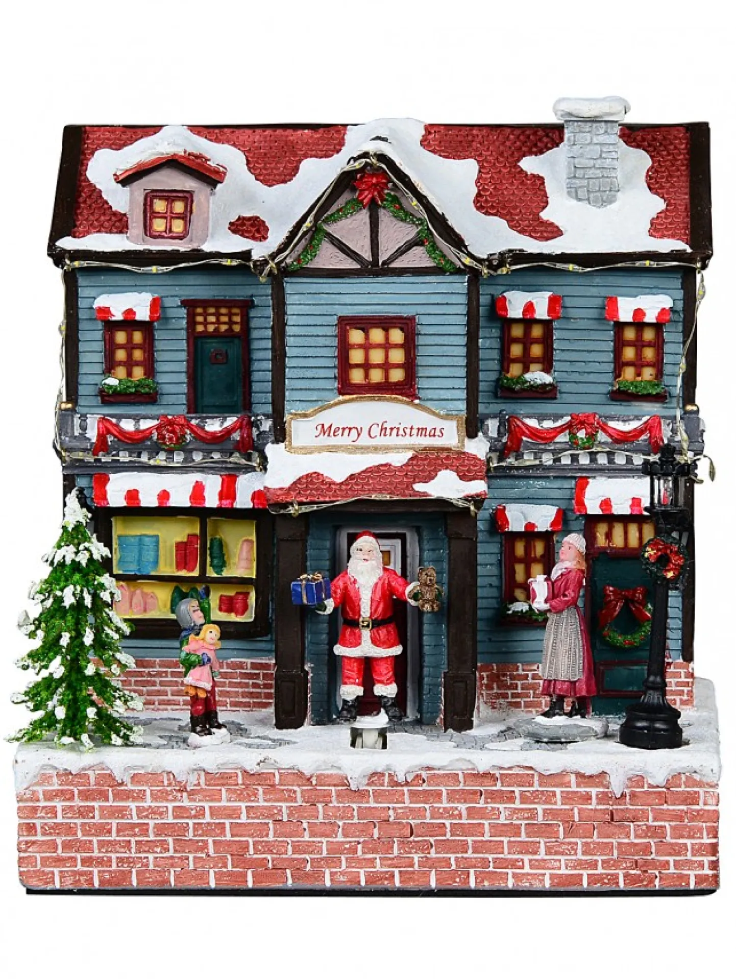 Clearance Christmas Warehouse Santa Visiting Family Home With Mum & Kids Christmas Village Scene - 24Cm