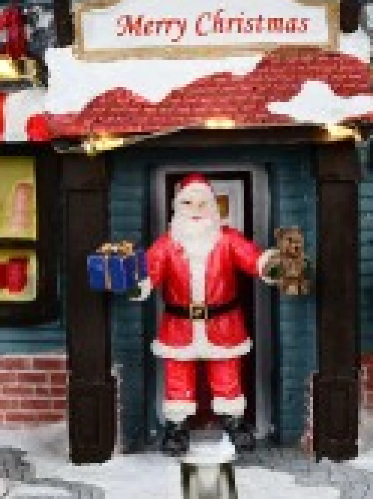 Clearance Christmas Warehouse Santa Visiting Family Home With Mum & Kids Christmas Village Scene - 24Cm