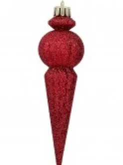 Cheap Christmas Warehouse Shiny Burgundy & Red Glitter Finial Christmas Hanging Decoration - 4 X 15Cm