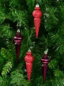 Cheap Christmas Warehouse Shiny Burgundy & Red Glitter Finial Christmas Hanging Decoration - 4 X 15Cm