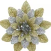 Hot Christmas Warehouse Silver & Gold Glittered Lotus Flower Christmas Tree Hanging Decoration - 11Cm