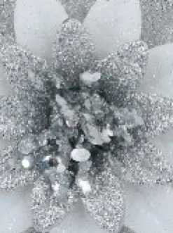 Clearance Christmas Warehouse Silver & White Glittered Lotus Flower Christmas Tree Hanging Decoration - 11Cm