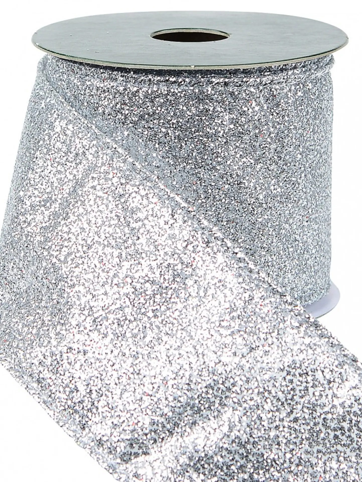 Clearance Christmas Warehouse Silver Glitter & Flecks Christmas Ribbon With Silver Glitter Edging - 3M