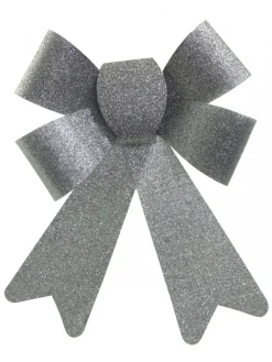 Outlet Christmas Warehouse Silver Glitter Pvc Christmas Tree Bow Decoration - 24Cm