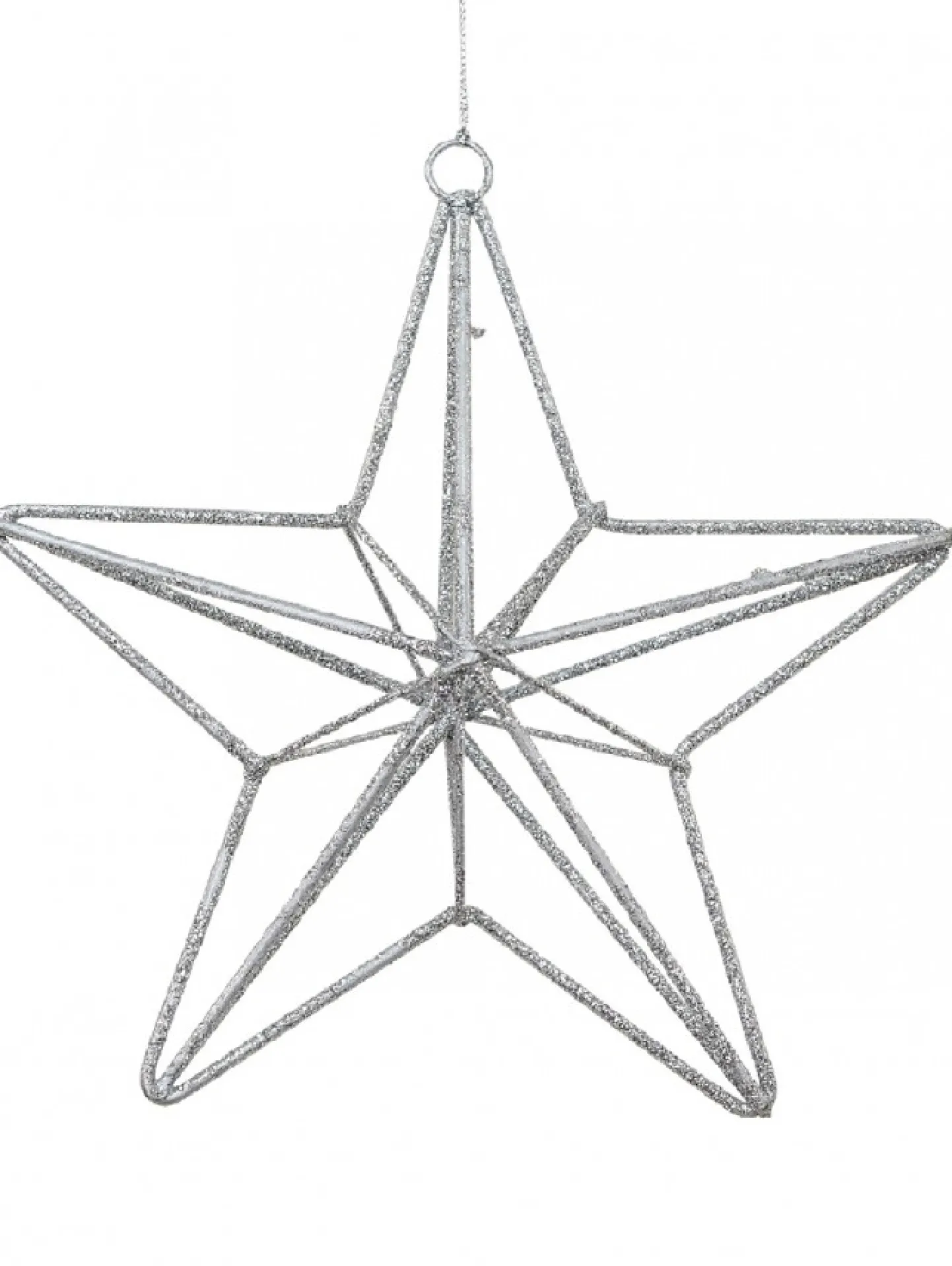 Online Christmas Warehouse Silver Glittered 3D Wire Framed Star Christmas Tree Hanging Decoration - 16Cm