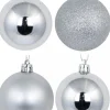 New Christmas Warehouse Silver Glittered, Matte & Metallic Christmas Bauble Decorations - 12 X 60Mm