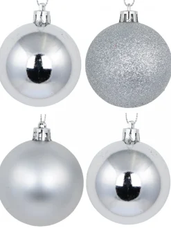 New Christmas Warehouse Silver Glittered, Matte & Metallic Christmas Bauble Decorations - 12 X 60Mm