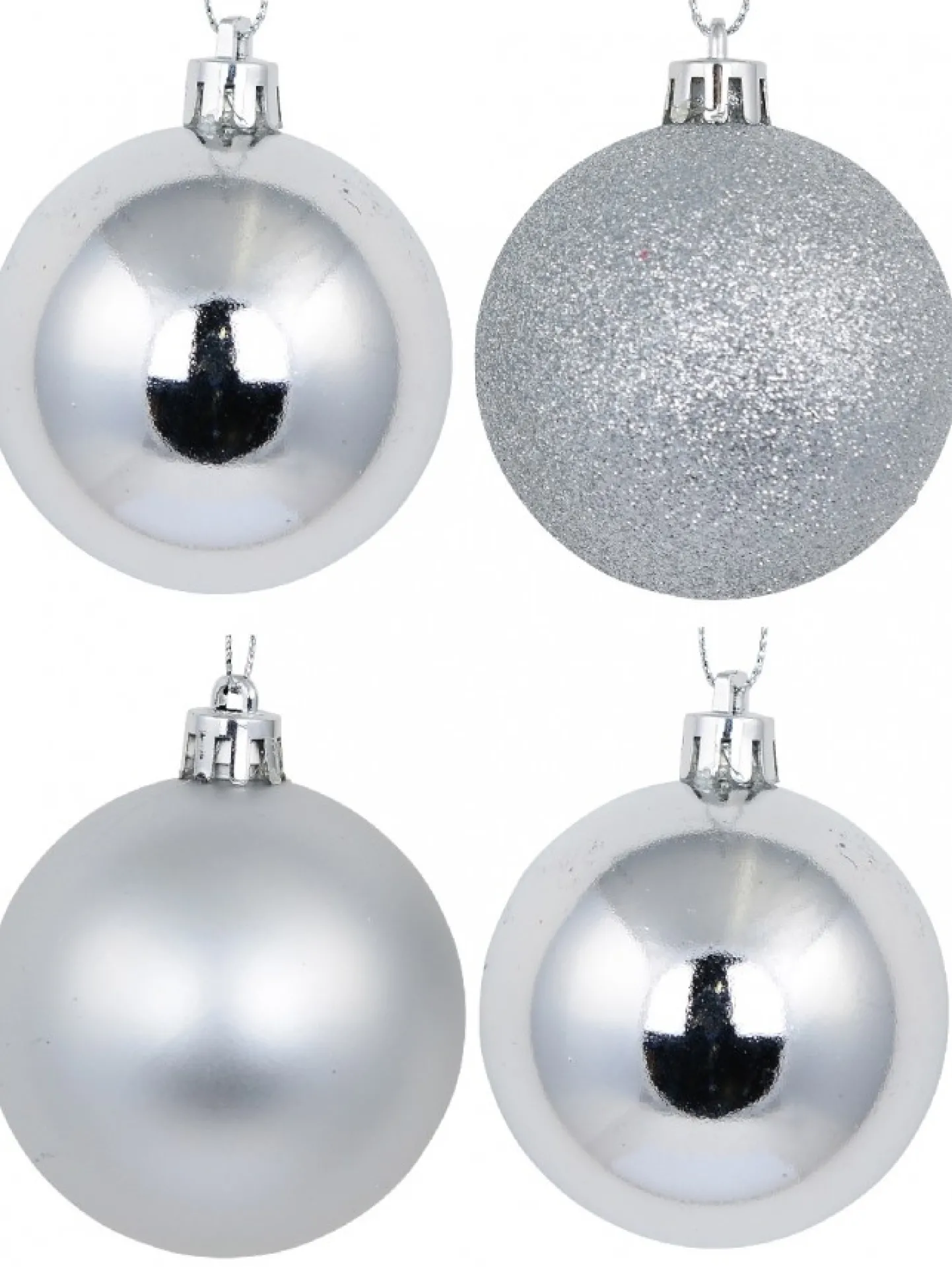New Christmas Warehouse Silver Glittered, Matte & Metallic Christmas Bauble Decorations - 12 X 60Mm