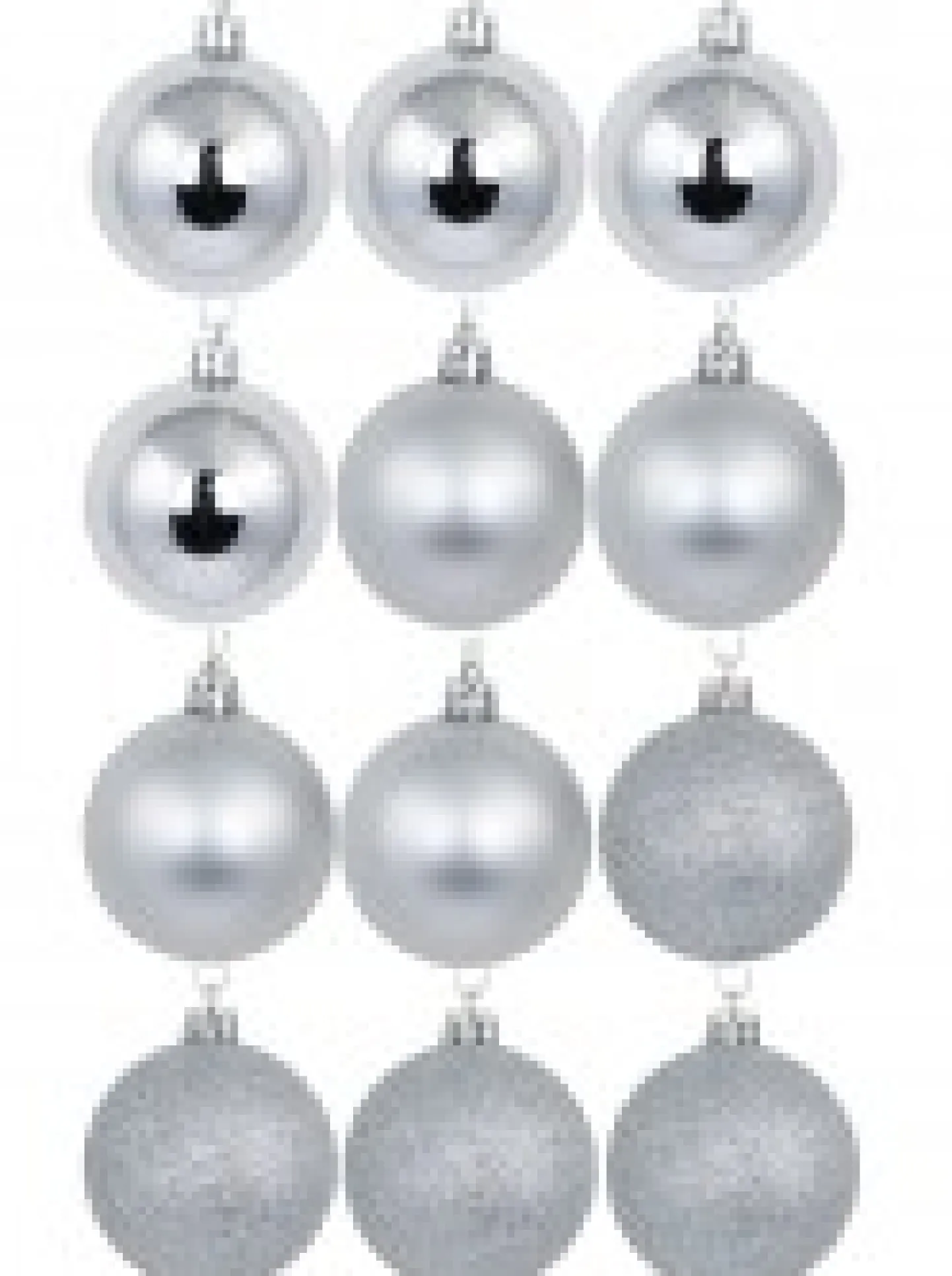 New Christmas Warehouse Silver Glittered, Matte & Metallic Christmas Bauble Decorations - 12 X 60Mm