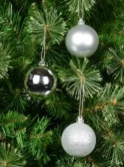 New Christmas Warehouse Silver Glittered, Matte & Metallic Christmas Bauble Decorations - 12 X 60Mm