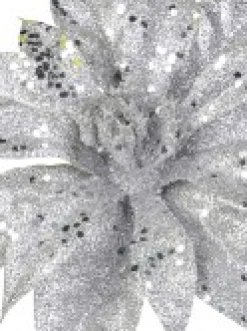 Shop Christmas Warehouse Silver Glittered Poinsettia Decorative Christmas Flower Pick - 19Cm