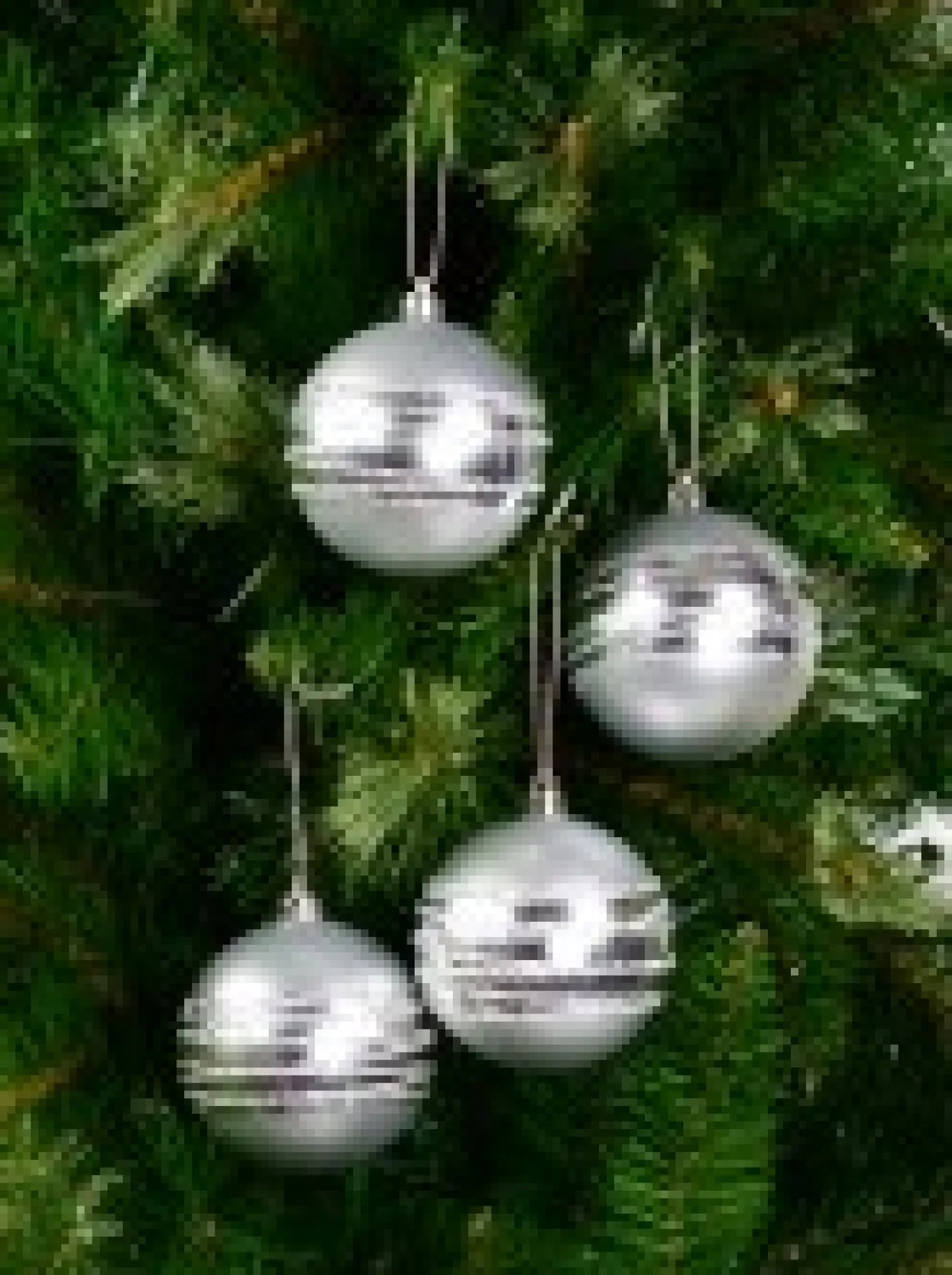New Christmas Warehouse Silver Matte Baubles With Thick Shiny & Thin Glittered Stripes - 4 X 80Mm