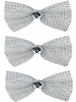 Best Christmas Warehouse Silver Mesh Bowtie With Diamante Knot Christmas Decorations - 3 X 11Cm