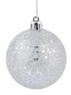 Fashion Christmas Warehouse Silver Metallic Sequins & Glitter Coated Christmas Baubles - 12 X 60Mm