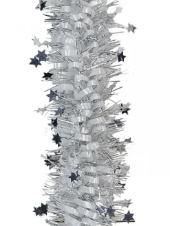 Discount Christmas Warehouse Silver Pine Needle With Stars & White Loops Christmas Tinsel Garland - 2.7M