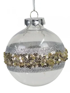 Best Sale Christmas Warehouse Silver Stripe Decorated Bauble Christmas Tree Hanging Decoration - 80Mm