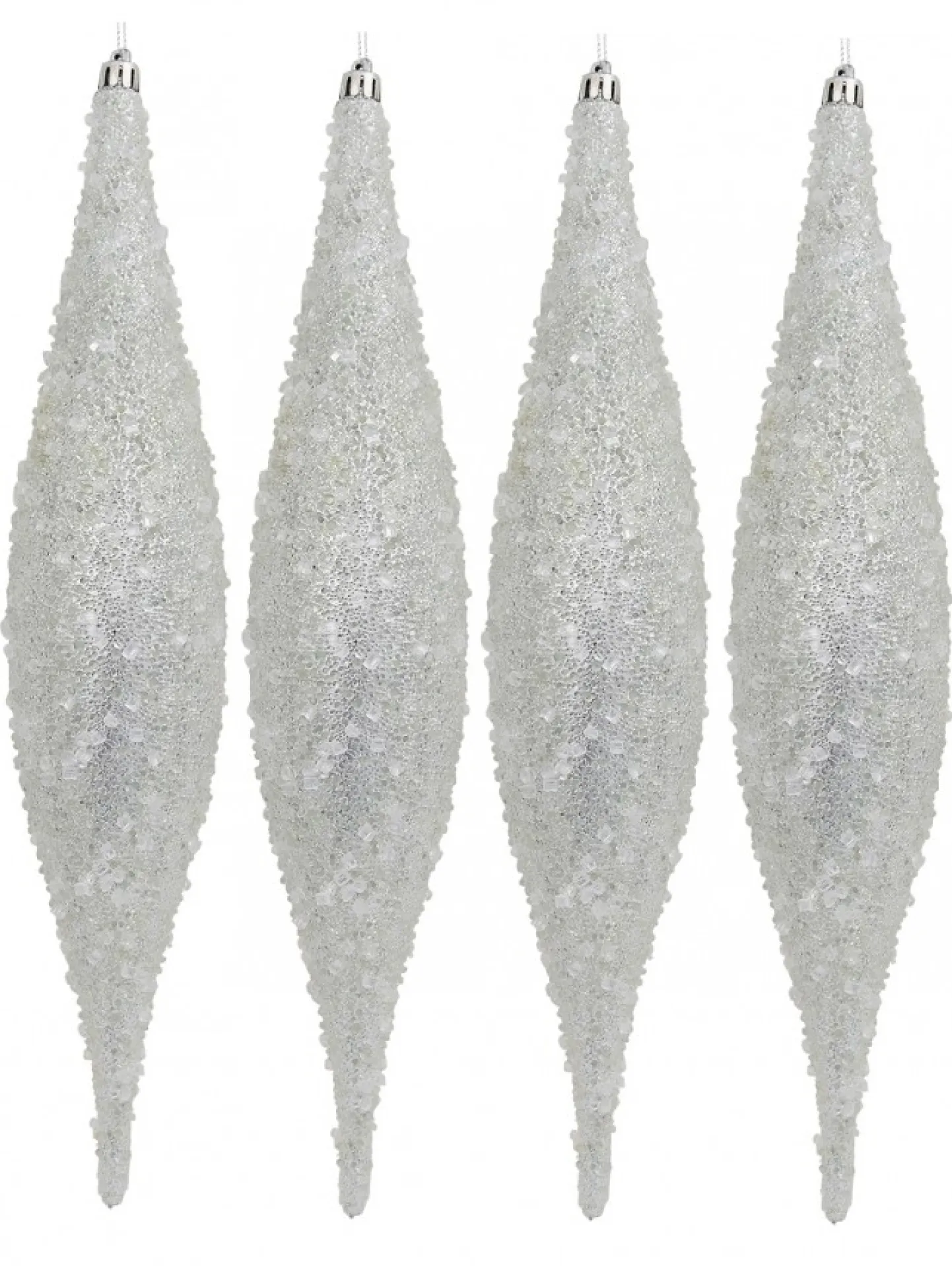 New Christmas Warehouse Silver With Frost Look Pine Cone Shape Bauble Hanging Decorations - 4 X 33Cm