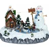 New Christmas Warehouse Snow Day! Skating Around A Frozen Pond Christmas Village Scene - 26Cm