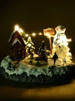 New Christmas Warehouse Snow Day! Skating Around A Frozen Pond Christmas Village Scene - 26Cm