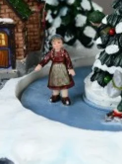 New Christmas Warehouse Snow Day! Skating Around A Frozen Pond Christmas Village Scene - 26Cm