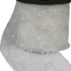 Best Christmas Warehouse Snowflake Pattern On Sheer White Christmas Ribbon With White Edging - 3M