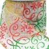 Online Christmas Warehouse Snowflakes & Swirl Patterns On Sheer Christmas Ribbon With Gold Edging - 3M