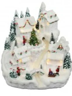 Flash Sale Christmas Warehouse Snowy Mountain Christmas Town Scene With Lights & Moving Figures - 30Cm