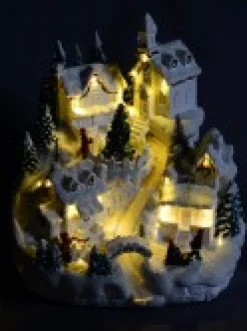 Flash Sale Christmas Warehouse Snowy Mountain Christmas Town Scene With Lights & Moving Figures - 30Cm