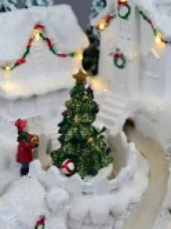 Flash Sale Christmas Warehouse Snowy Mountain Christmas Town Scene With Lights & Moving Figures - 30Cm