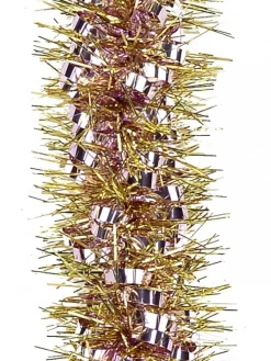 Flash Sale Christmas Warehouse Soft Pink Ribbon Look & Gold Pine Needle Christmas Tinsel Garland - 2.7M