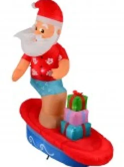 Outlet Christmas Warehouse Surfs Up Santa On Surfboard Illuminated Christmas Inflatable Display - 1.8M