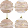 Clearance Christmas Warehouse Taupe, White & Clear Baubles With Gold Stars & Glitter Lines - 6 X 60Mm